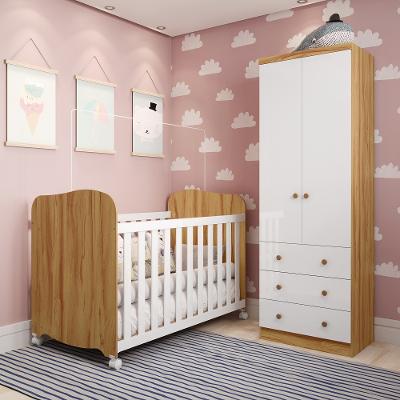 Quarto de Bebê com Guarda Roupa Smim New 2 Portas e Berço Uli MDF Móveis Peroba