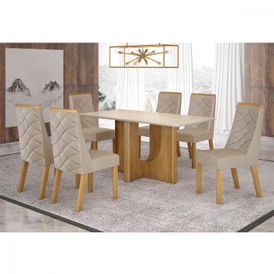 Conjunto Sala de Jantar Mesa 160cm Tampo de Vidro Dora com 6 cadeiras Aurora Valdemoveis