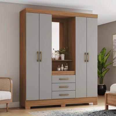Guarda-Roupa Casal com Espelho B24 4 Portas e 3 Gavetas Henn