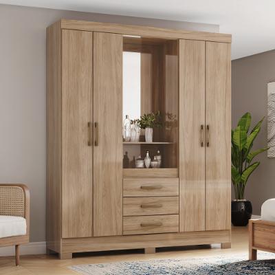 Guarda-Roupa Casal com Espelho B24 4 Portas e 3 Gavetas Henn