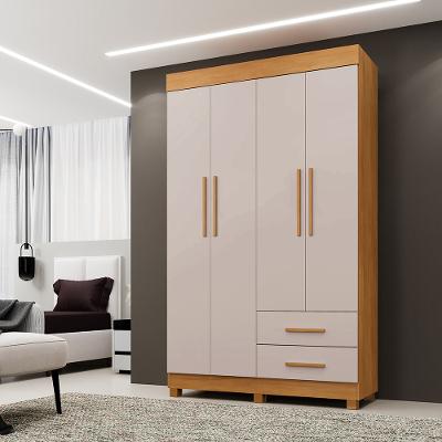 Guarda Roupa Solteiro 4 Portas 2 Gavetas com Pés Copacabana New Benetil
