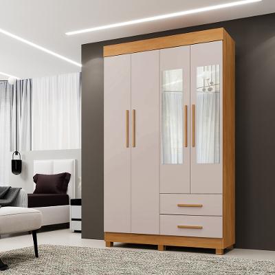 Guarda Roupa Solteiro com Espelho 4 Portas 2 Gavetas com Pés Copacabana New Benetil