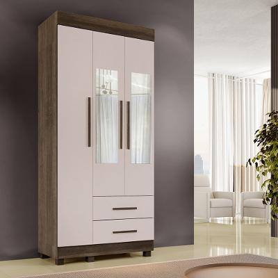 Guarda Roupa Solteiro com Espelho 3 Portas 2 Gavetas com Pés Copacabana New Benetil