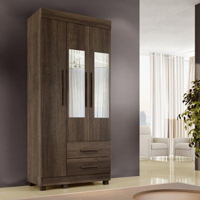 Guarda Roupa Solteiro com Espelho 3 Portas 2 Gavetas com Pés Copacabana New Benetil