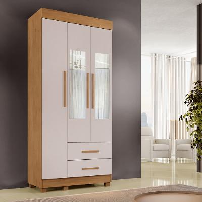 Guarda Roupa Solteiro com Espelho 3 Portas 2 Gavetas com Pés Copacabana New Benetil
