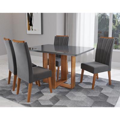 Conjunto Sala de Jantar Mesa Berlim com Tampo de Vidro 4 Cadeiras Safira Viero