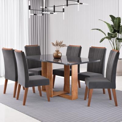 Conjunto Sala de Jantar Mesa Berlim com Tampo de Vidro e 6 Cadeiras Safira Viero
