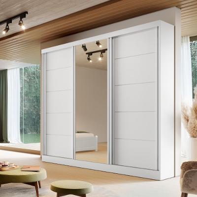 Guarda Roupa Casal com Espelho 3 Portas de Correr em MDF Capri Bianchi