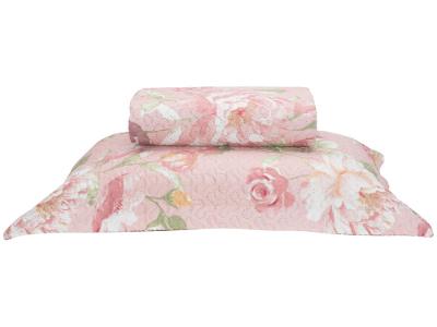 Colcha Solteiro Bett Design Microfibra Romantic Flowers Rosa 2 Peças