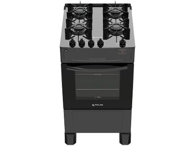 Fogão 4 Bocas Atlas Preto Mesa de Vidro Mônaco Top Glass