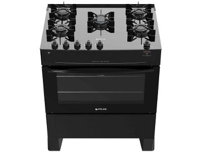 Fogão 5 Bocas Atlas Preto Mesa de Vidro Mônaco Top Glass