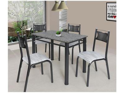 Mesa de Jantar 4 Cadeiras Retangular Aço Tampo Granito Poeme Ciplafe