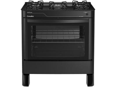 Fogão 5 Bocas Esmaltec Preto Mesa de Vidro Agata Glass