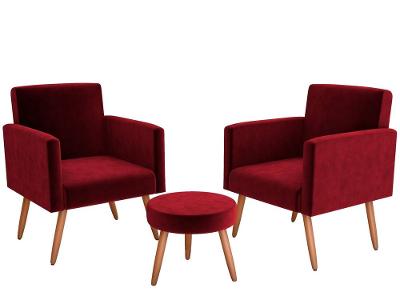 Kit Poltronas com Puff Moderno Matrix Dallas