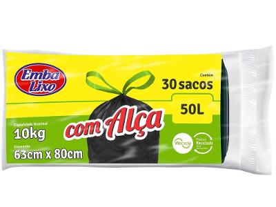 Saco de Lixo Preto 50L com Alça Embalixo