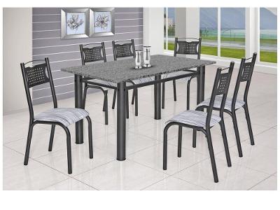 Mesa de Jantar 6 Cadeiras Retangular Aço Tampo Granito Poeme Ciplafe