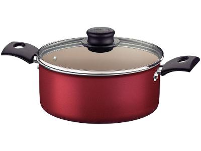 Caçarola Tramontina Inox Antiaderente com Tampa Vermelho 2,2L 18cm Turim