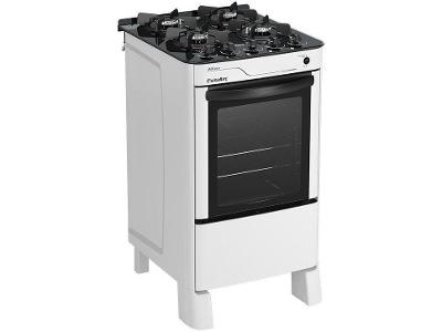 Fogão 4 Bocas Esmaltec Branco Mesa de Vidro Jade Glass