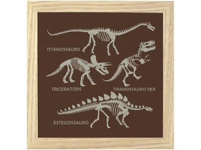 Quadro Decorativo Esqueletos Dino 23,5x23,5cm