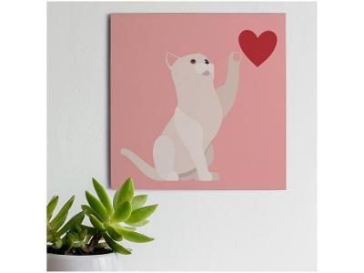 Placa Decorativa MDF Gato Branco 20x20cm 