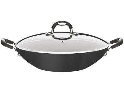 Panela Wok Antiaderente Tramontina de Alumínio com Tampa Mônaco Preta 32cm