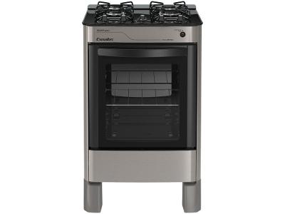 Fogão 4 Bocas Esmaltec Prata Mesa de Vidro Agata Glass