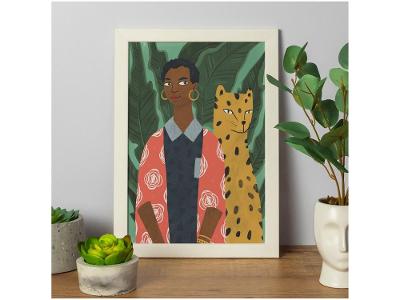 Quadro Decorativo Go Girl Mulher e Onça 25x35cm