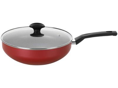 Frigideira Wok Antiaderente Multiflon de Alumínio Amora Vermelha 28cm com Tampa