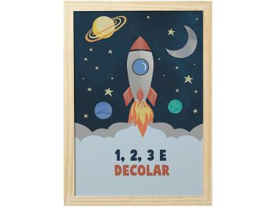 Quadro Decorativo Astronauta Foguete 24,5x34,5cm