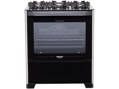 Fogão 5 Bocas Dako Preto Mesa de Vidro Magister