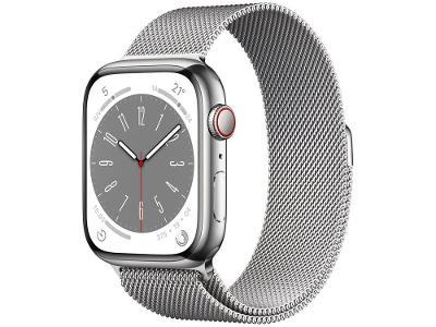 Apple Watch Series 8 45mm GPS + Cellular Caixa Prateada Aço Inoxidável Pulseira Milanês Prateada