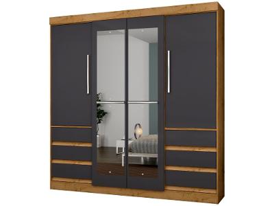 Guarda-roupa Casal com Espelho 4 Portas 6 Gavetas Araplac Sofia