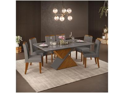 Mesa de Jantar 6 Cadeiras Retangular Cinza e Lunar DJ Móveis Firenze