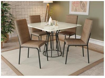 Mesa de Jantar 4 Cadeiras Quadrada Capuccino Crome Topázio