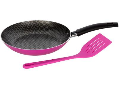 Frigideira Antiaderente Multiflon de Alumínio Color Rosa 24cm com Espátula