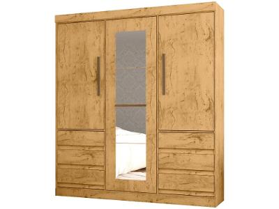 Guarda-roupa Casal com Espelho 3 Portas 6 Gavetas Araplac Maiami