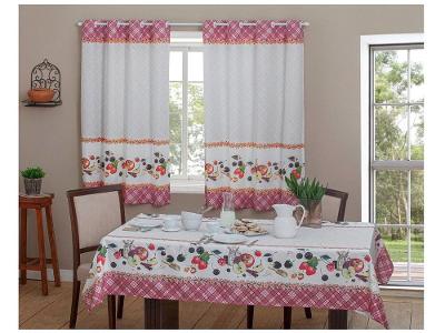 Cortina para Cozinha Sultan Branco e Rosa