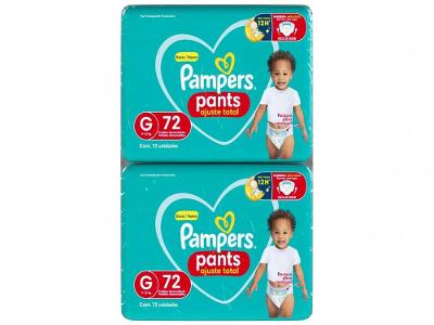 Fralda Calça Pampers Ajuste Total Tam. G 9 a 13Kg 2 Pacotes com 72 Unidades Cada