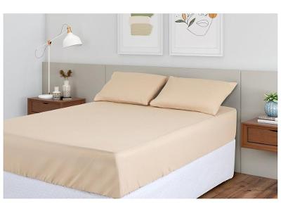 Jogo de Cama Casal 100% Poliéster Marcelino Têxtil Hypercal Bege 3 Peças
