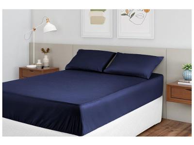 Jogo de Cama Queen 100% Poliéster Marcelino Têxtil Hypercal Azul Marinho 3 Peças