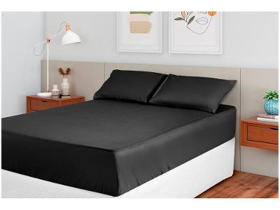 Jogo de Cama Queen 100% Poliéster Marcelino Têxtil Hypercal Preto 3 Peças
