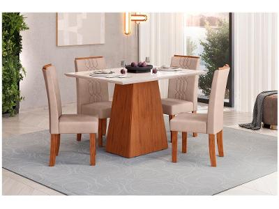 Mesa de Jantar 4 Cadeiras Retangular Freijo e Off DJ Móveis Copenhague