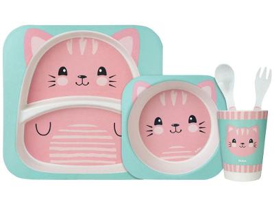 Kit Refeição Infantil Buba Gatinho 4 Peças Rosa