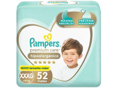 Fralda Pampers Premium Care Jumbo XXXG 19kg 52 Unidades