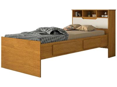 Cama Solteiro Conquista Móveis Ravena Cinamomo e Off-White