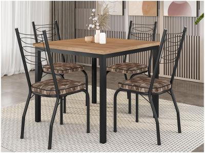 Mesa de Jantar 4 Cadeiras Quadrada Preto Fosco Artefamol Florença