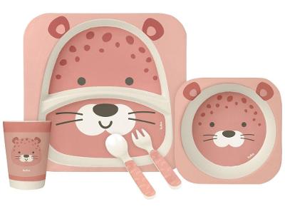 Kit Refeição Infantil Buba Oncinha 5 Peças Rosa