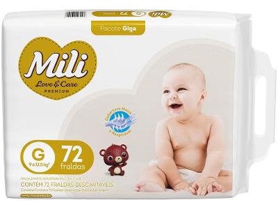 Fralda Mili Premium Love & Care Tam. G 9 a 12,5kg 72 Unidades
