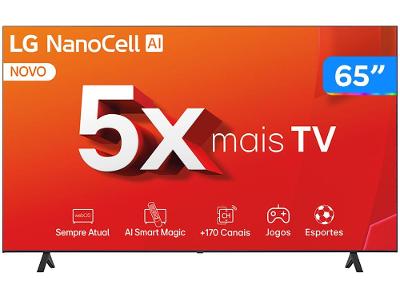 Smart TV 65" 4K NanoCell LG 65NANO80TSA WebOS 24 Processador α5 Ger7  Wi-Fi Bluetooth com Alexa 3 HDMI 2 USB