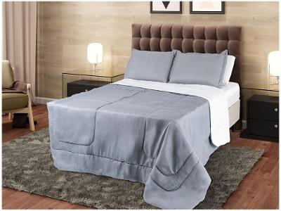 Jogo de Cama Queen Marcelino Textil Microfibra 170 Fios Ternura Branco e Cinza 6 Peças